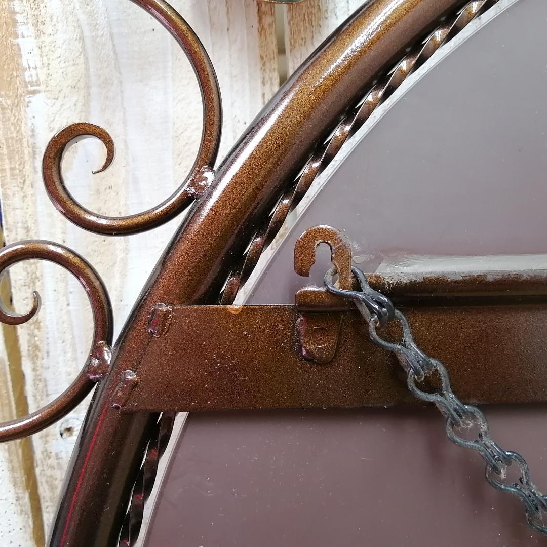 アンティーク アイアン 壁掛け鏡 ローズ ミラー直径約60cm ウォールミラー