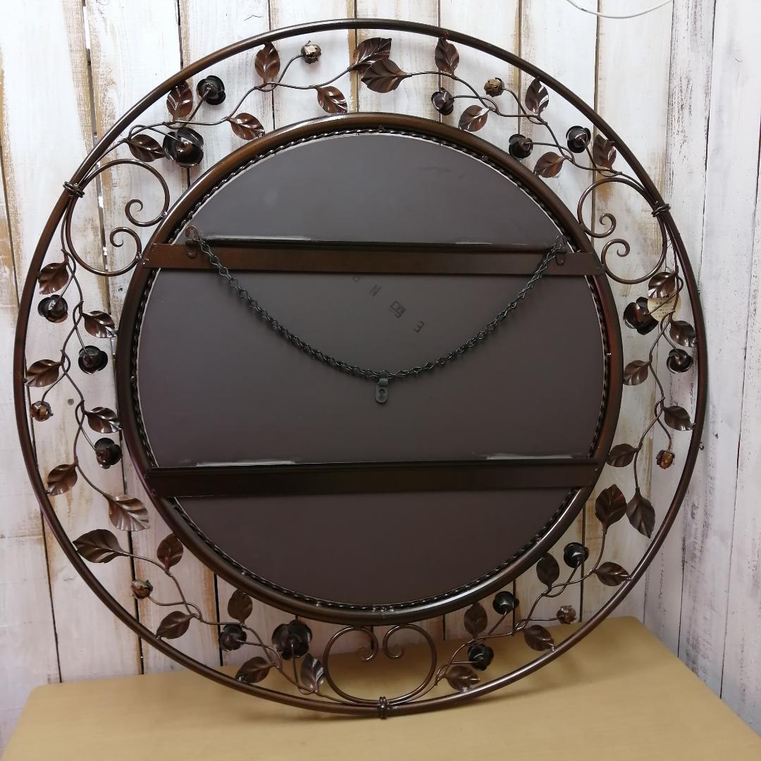 アンティーク アイアン 壁掛け鏡 ローズ ミラー直径約60cm ウォールミラー