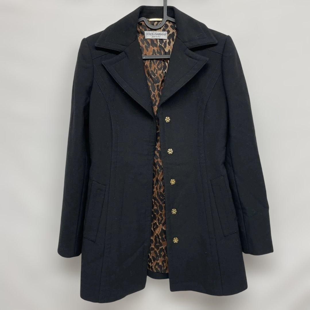 ドルガバ　D&G ウール　ビスコース　コート　レオパード　ベルト　ゴールド　40