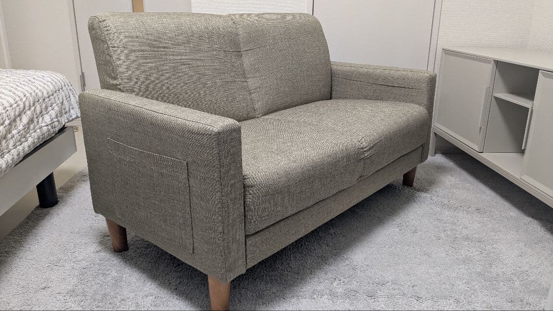 家具350 Emma 2人掛けコンパクトソファ ベージュ【美品・クッション付】