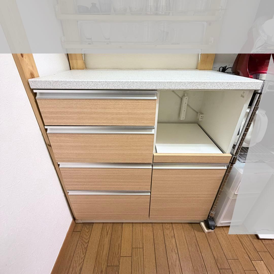 【引き取り限定】ニトリ カップボード シャロー 食器棚 木目 キッチンカウンター