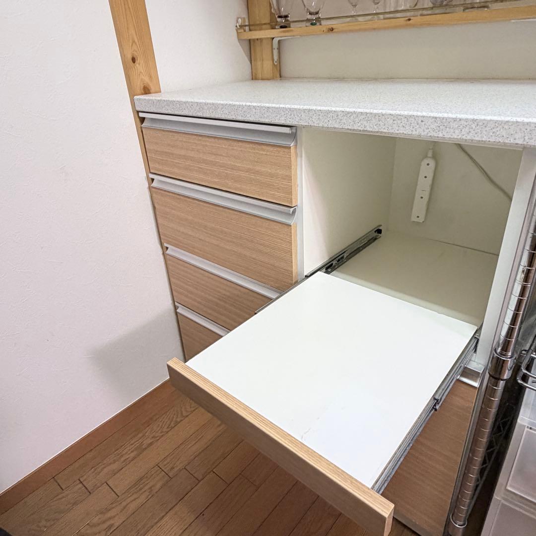 【引き取り限定】ニトリ カップボード シャロー 食器棚 木目 キッチンカウンター