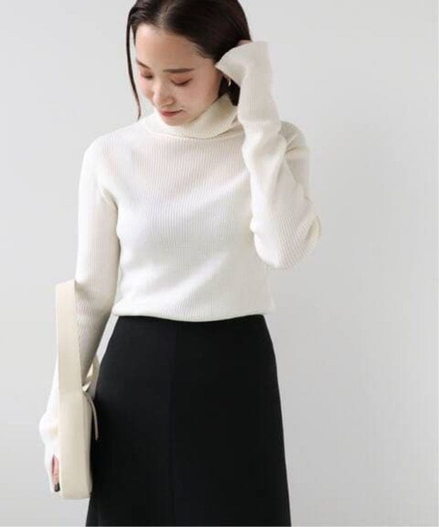 美品 ドゥーズィエムクラス TEX リブ タートルネック ニット ホワイト