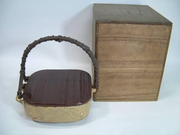 菓子鉢■古い手持ち菓子器 片口 布目 二代 弘法 七十 造之 三つ足 時代骨董■