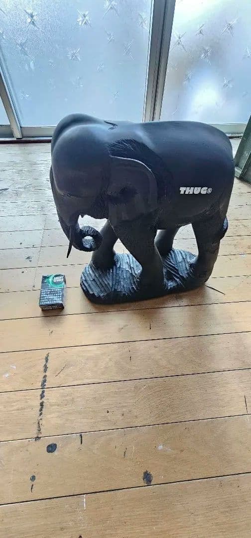 アジアン雑貨　木彫り　 象　置物　つや消し　ブラック　ストリート系