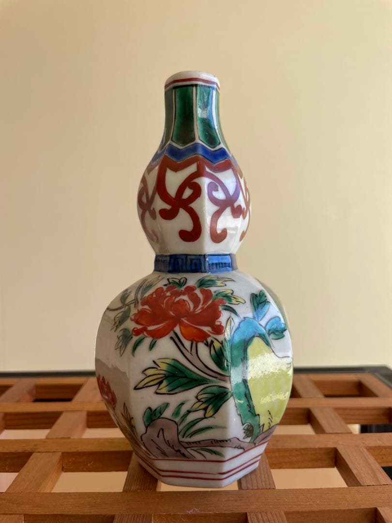 九谷焼角福花瓶　骨董品