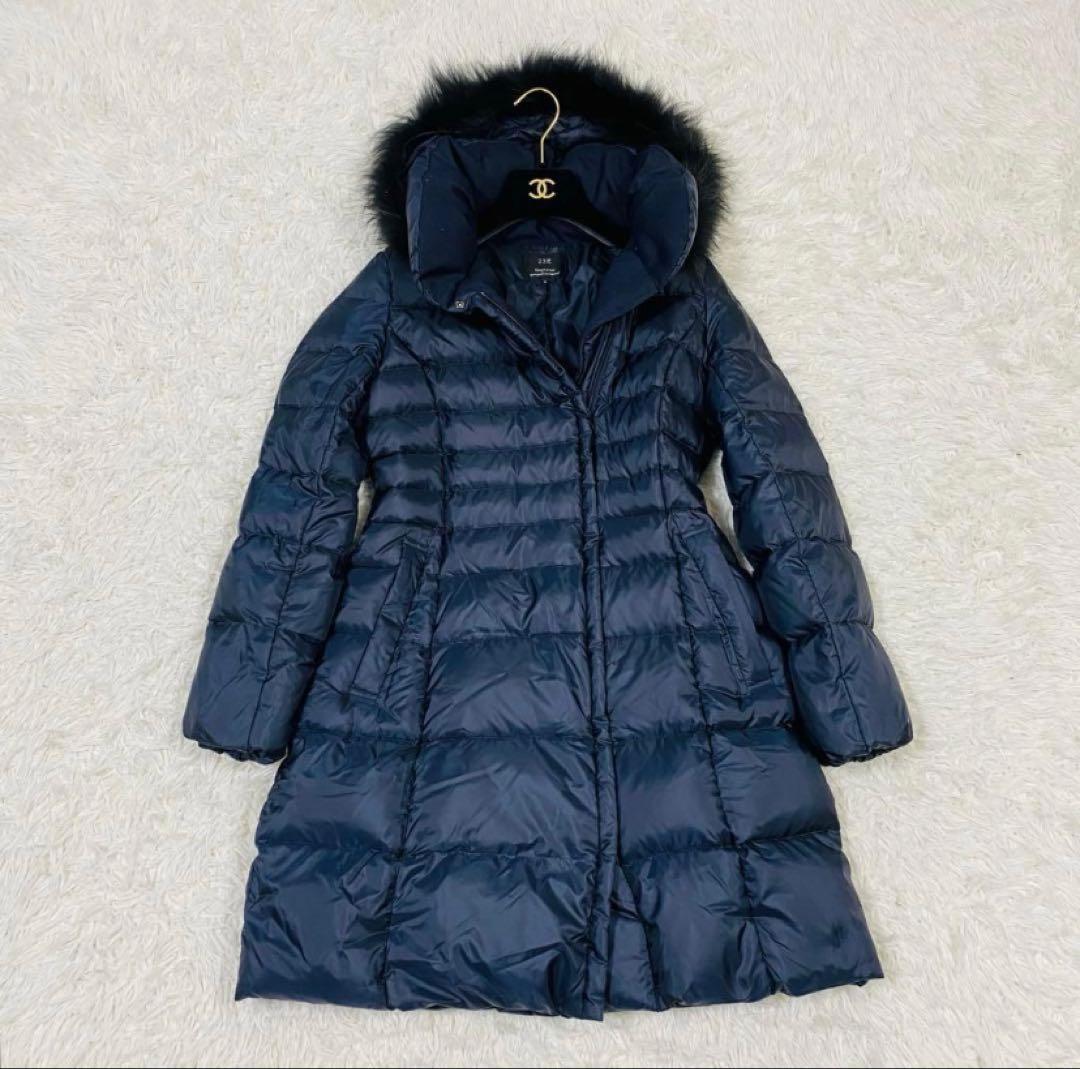 美品✨23区　ロングダウンコート　ネイビー　3way Aライン　ラクーンファー