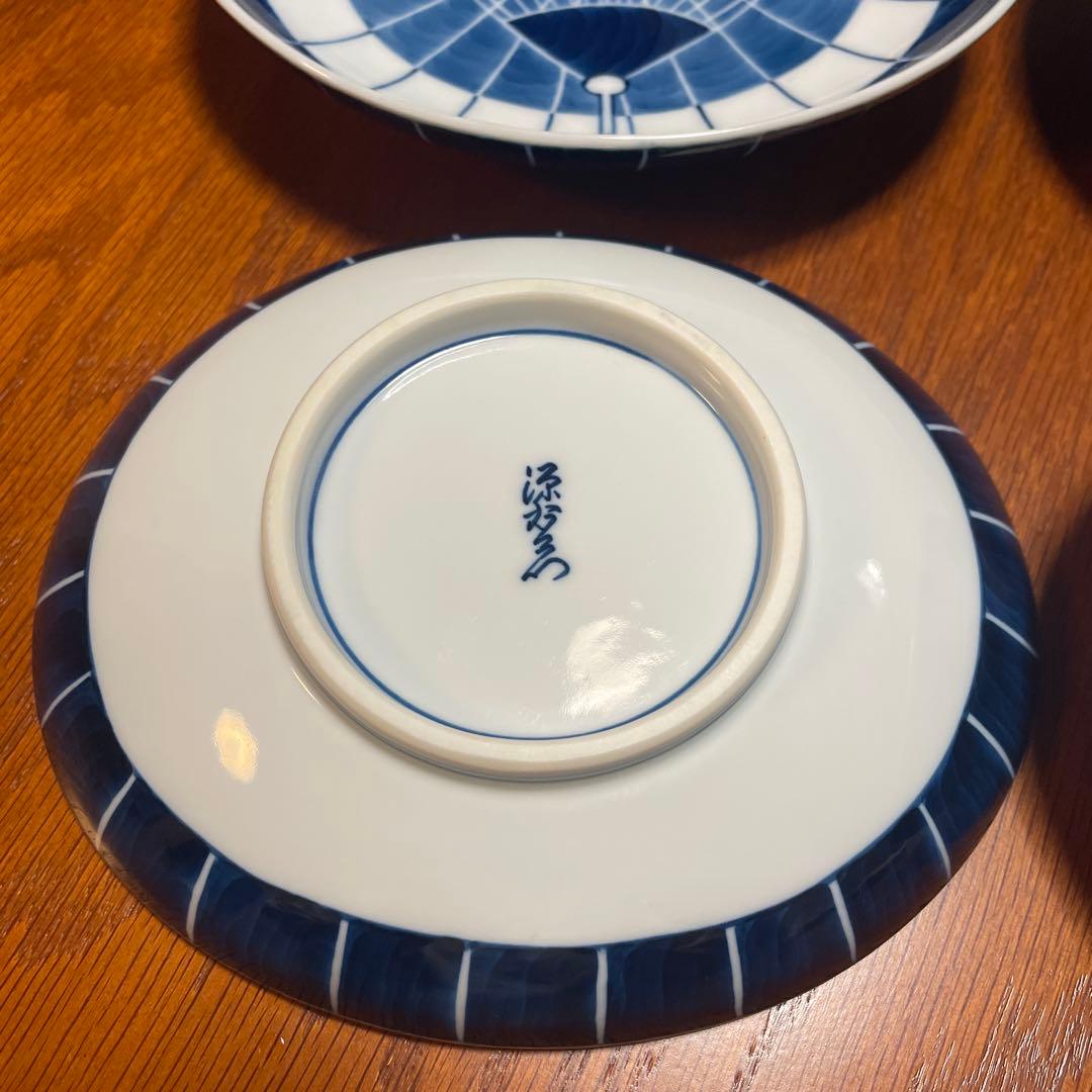 有田焼　源右衛門窯　染付傘絵　銘々皿　４枚