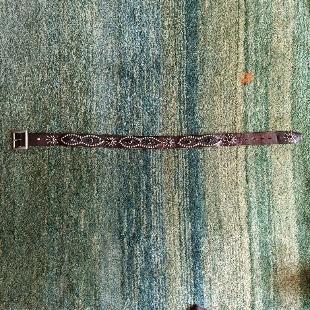 ブラウンビーズ装飾レザーベルト 28インチ
