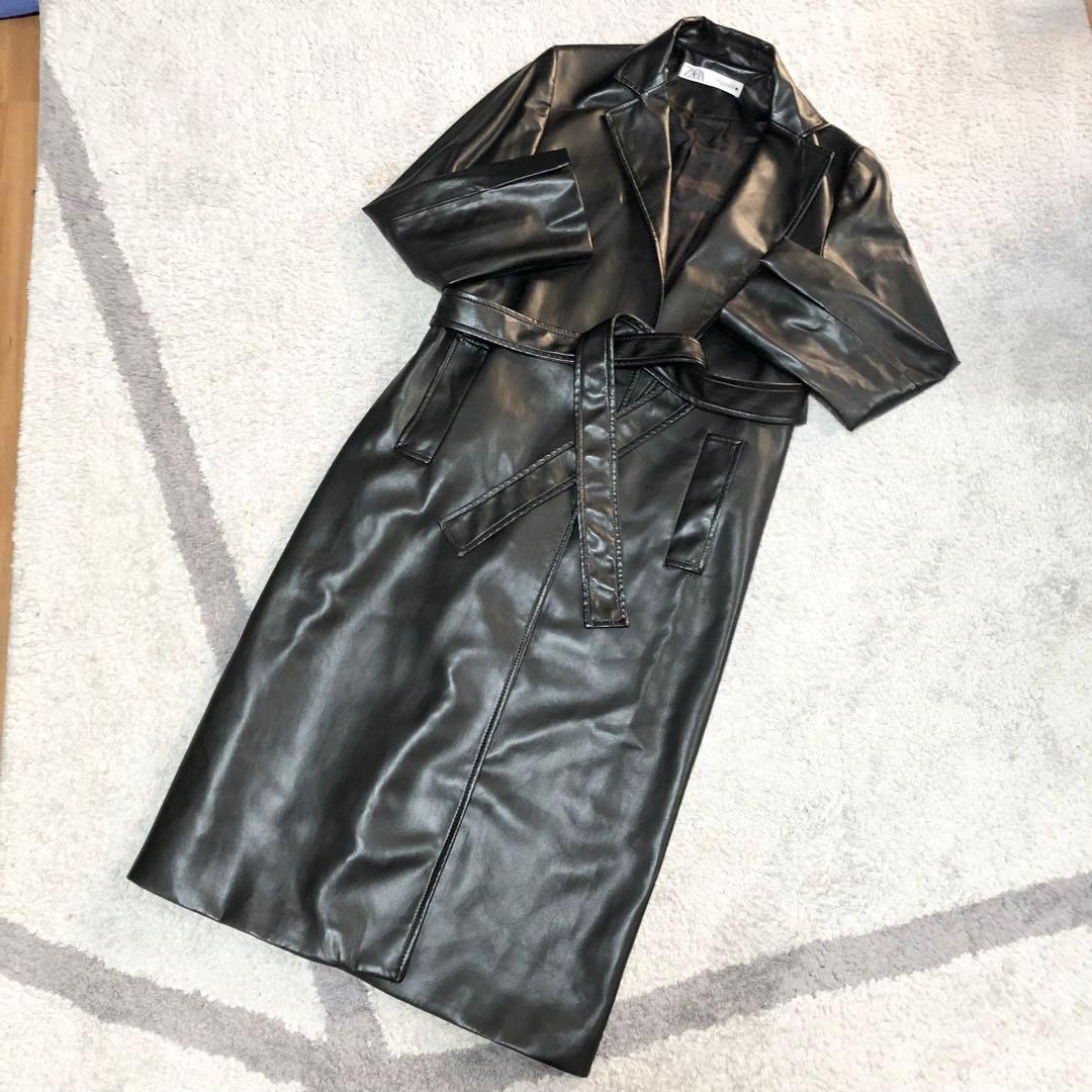 ☆大人気！【ZARA】ザラ　ロングコート　トレンチコート　フェイクレザー　メンズ