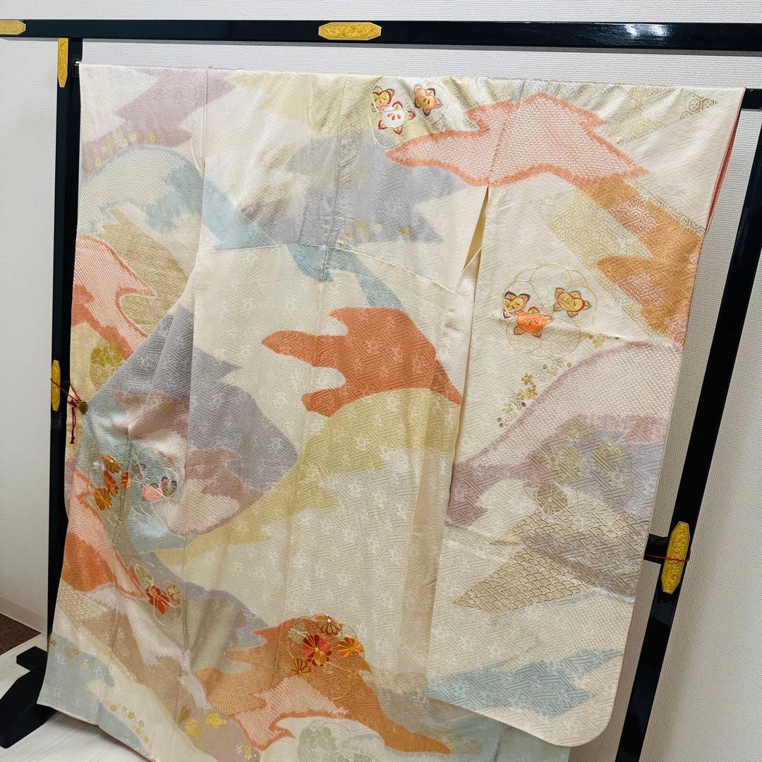 y*☆様 振袖 裄66 美しい刺繍に絞り 金駒刺繍 着物 正絹 広衿 RK-61