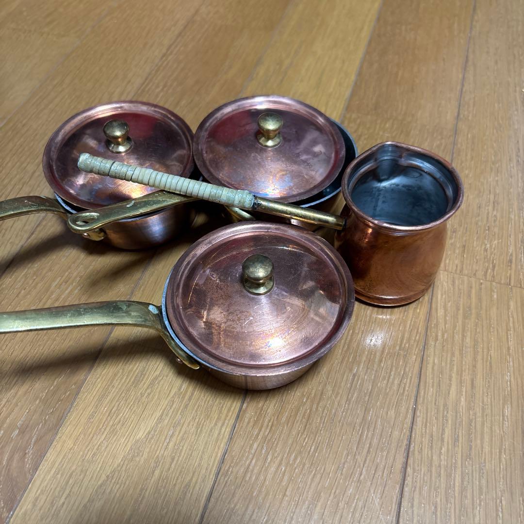 銅製調理器具セット 蓋付き鍋3つと小鍋