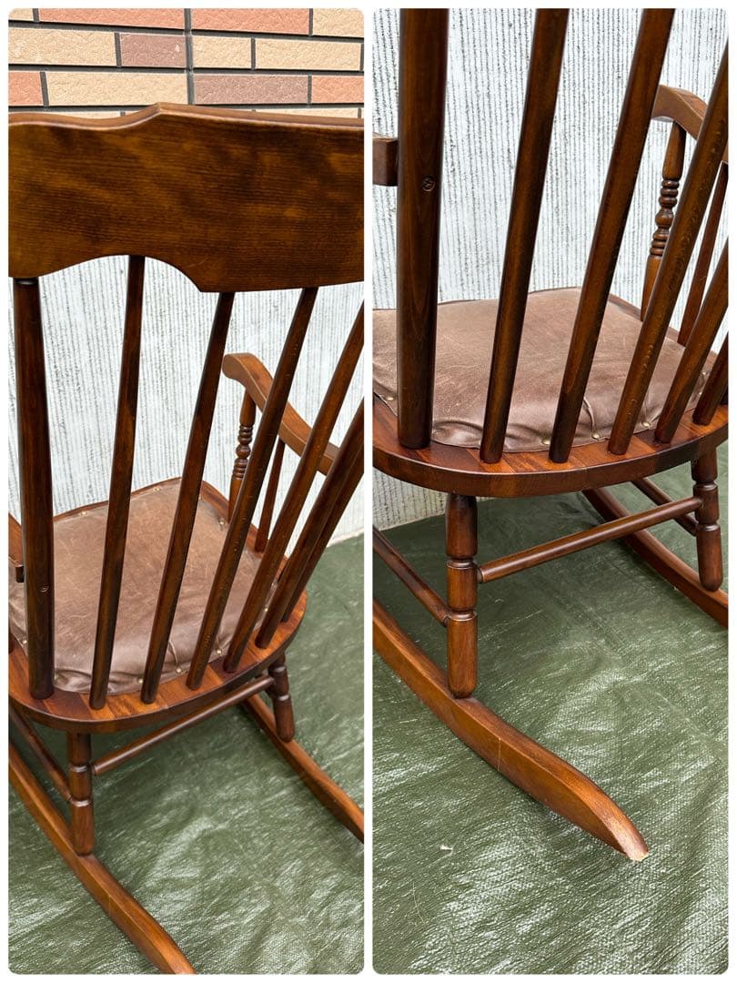 【ロッキングチェア】木製　飛騨の家具　レザートップ　昭和レトロヴィンテージ◎