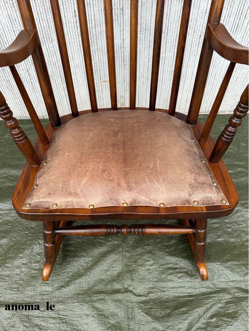 【ロッキングチェア】木製　飛騨の家具　レザートップ　昭和レトロヴィンテージ◎