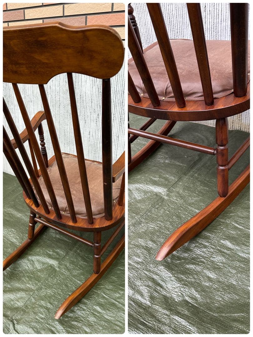 【ロッキングチェア】木製　飛騨の家具　レザートップ　昭和レトロヴィンテージ◎