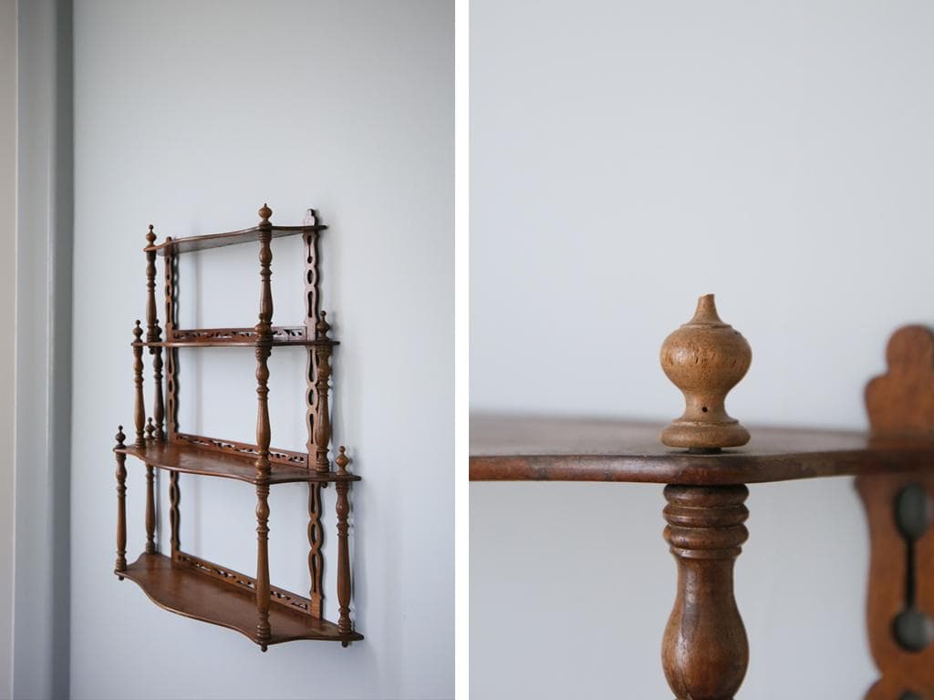 フランスアンティーク木製ウォールシェルフ/壁掛けラック/飾り棚(90-213)