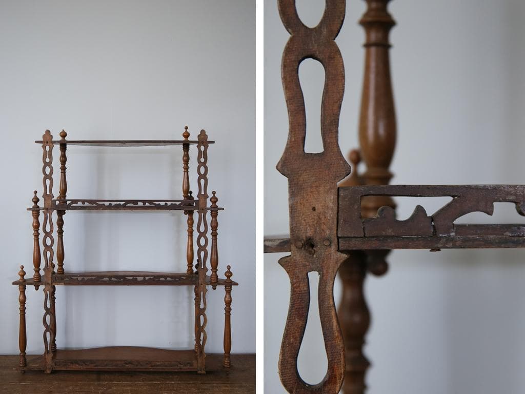 フランスアンティーク木製ウォールシェルフ/壁掛けラック/飾り棚(90-213)