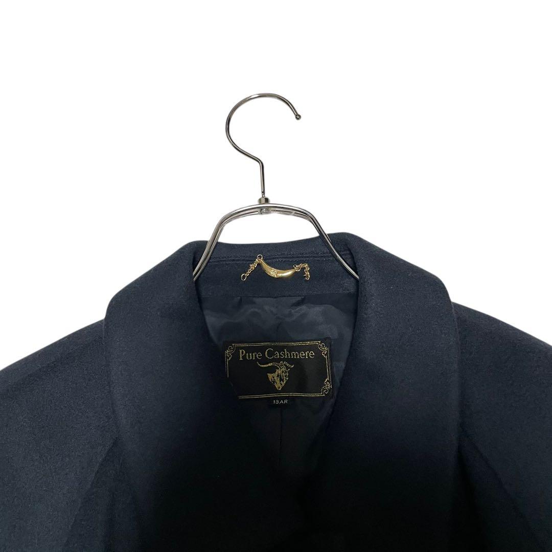 【カシミヤ100%×極美品】マキシ丈比翼ロングコート 日本製 青緑 XL