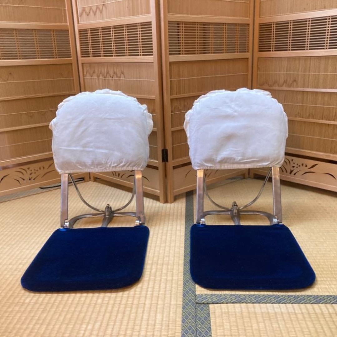 座椅子 チェア 背もたれ 折り畳み 別珍 青 2脚 和室 旅館 昭和 レトロ