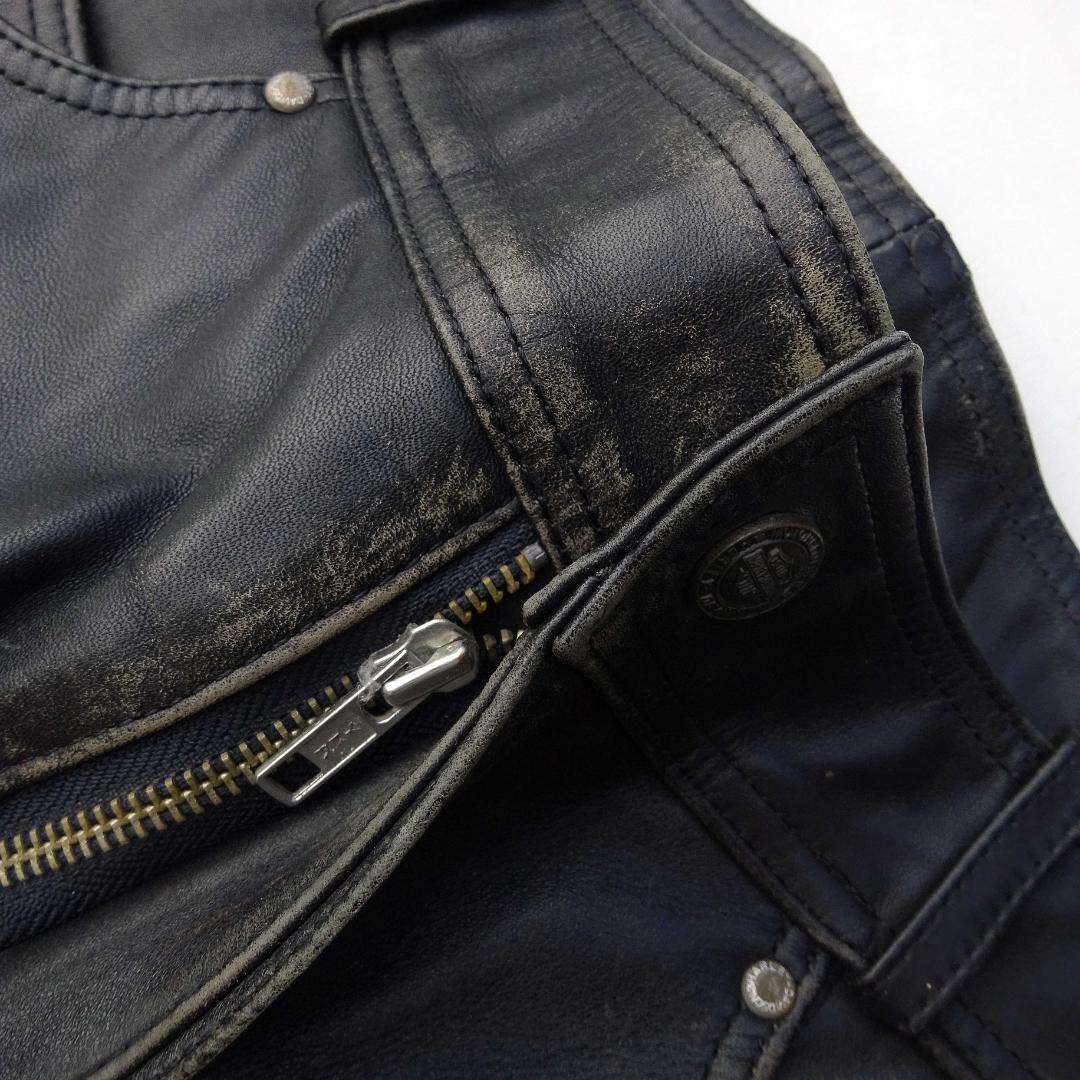 ハーレダビットソン革レザーパンツ ブーツカット革パンW36インチ黒バイク