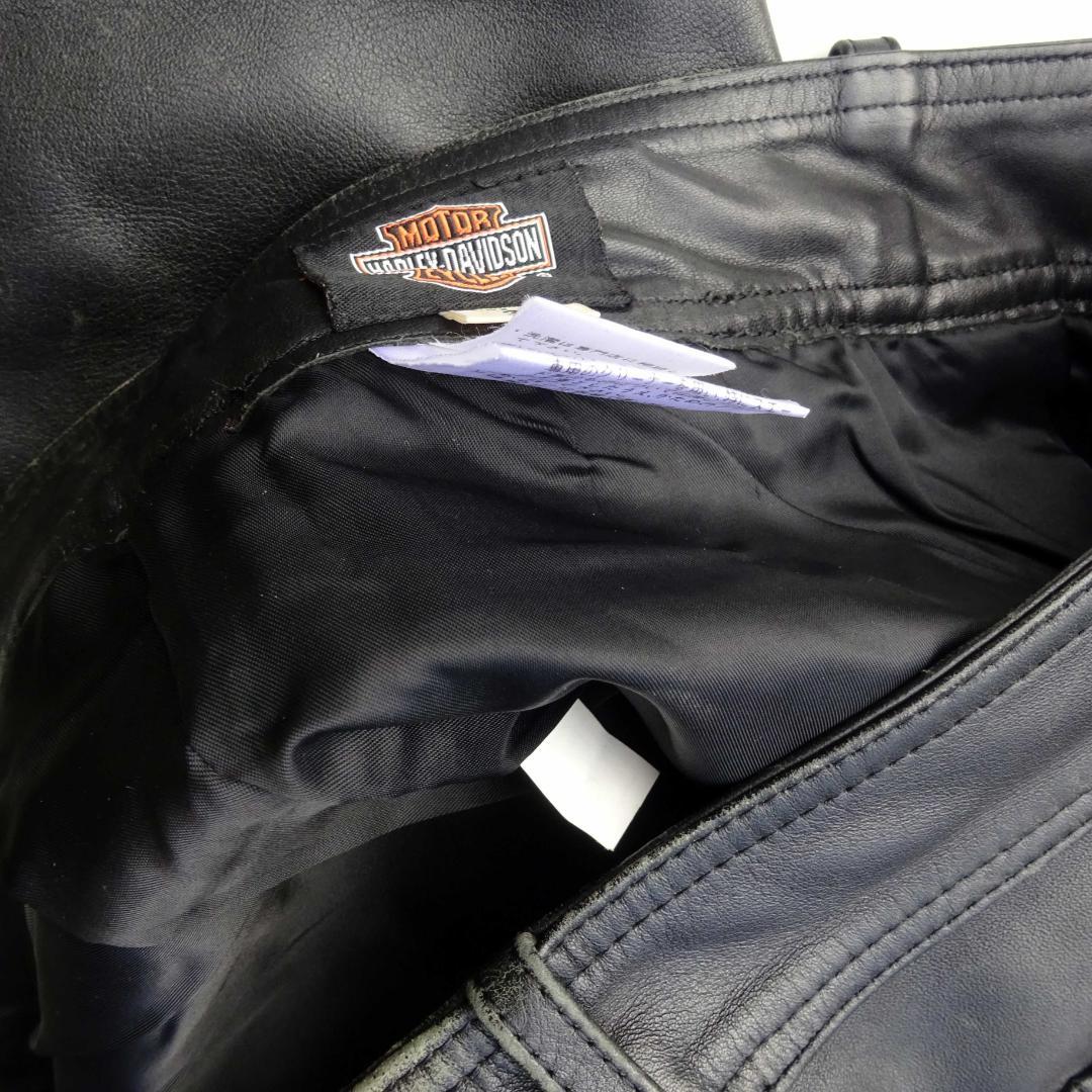 ハーレダビットソン革レザーパンツ ブーツカット革パンW36インチ黒バイク