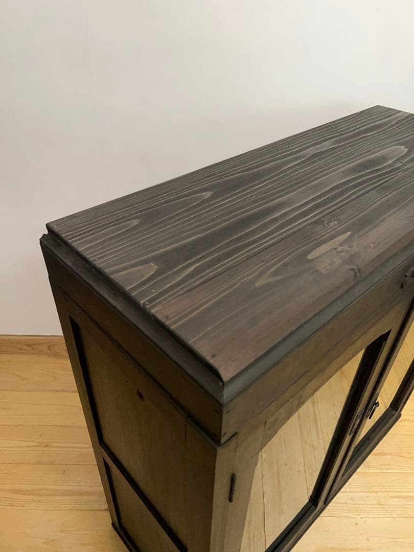 収納棚　ガラス棚　M077　古道具　古家具　ビンテージ　アンティーク　レトロ