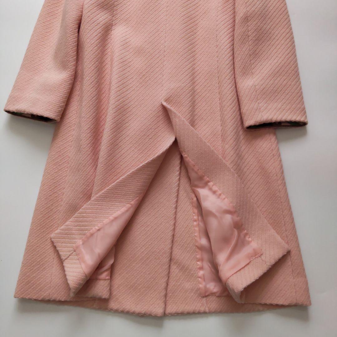 美品 レオナール スタンドカラー カシミヤ混 トリム ウール ロングコート 9号