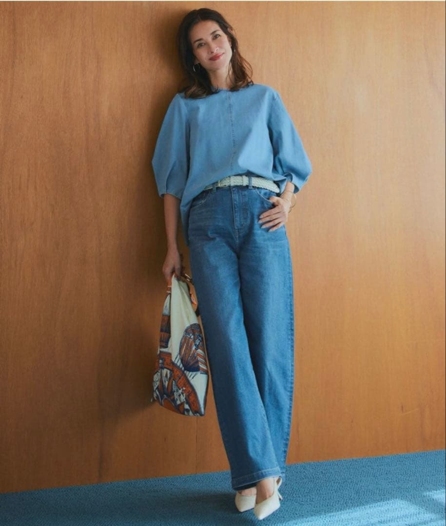 24SS 大きいサイズ 23区 デニム ストレッチワイドパンツ 店舗限定品 48