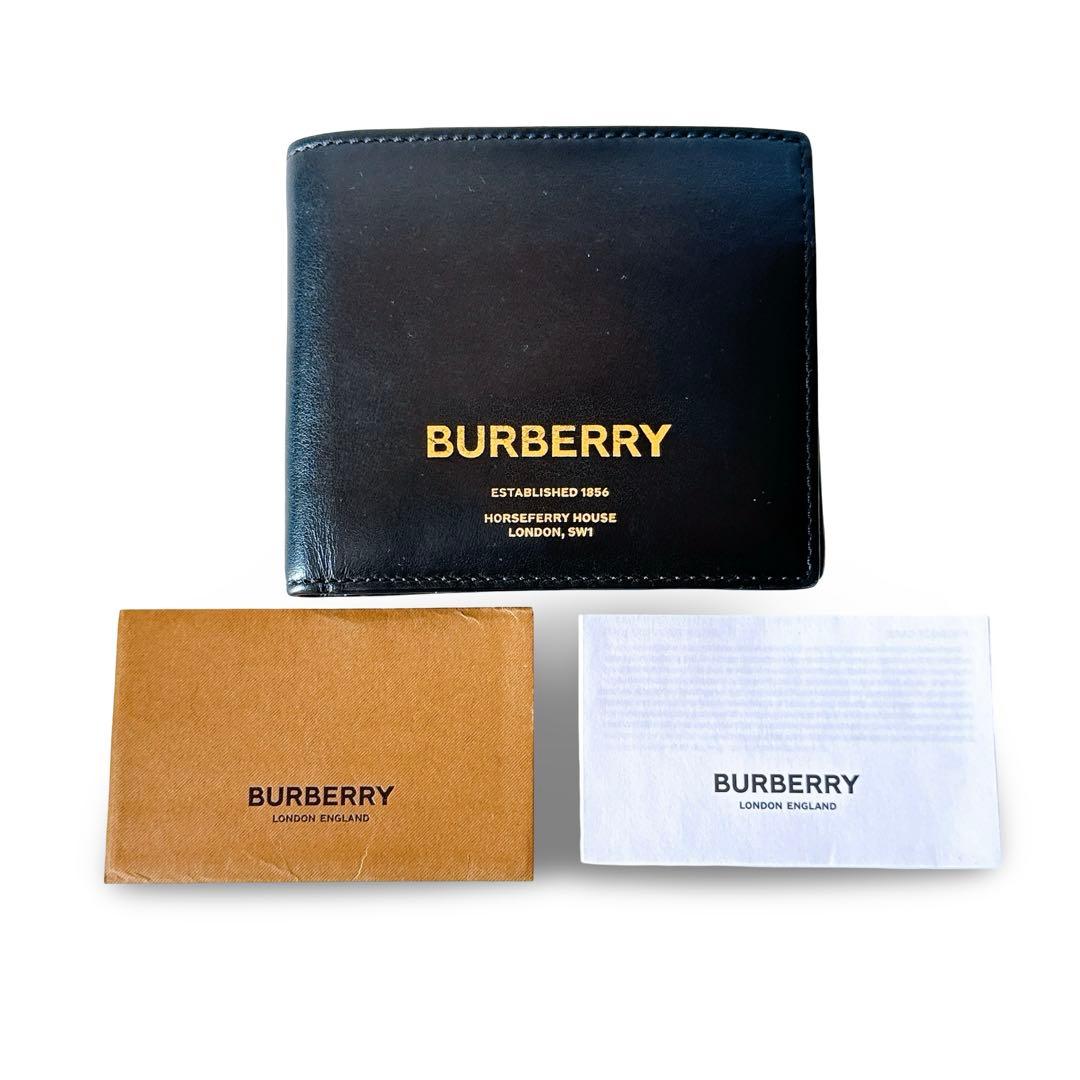 BURBERRY バーバリー 二つ折り財布 スムースレザー ブラックロゴ型押し
