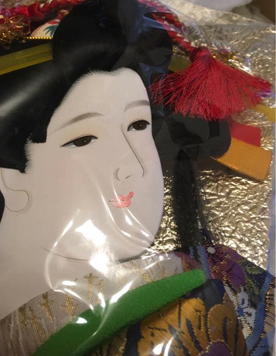 羽子板飾り　飾り台付き　16号　金欄尾山　昭和レトロ