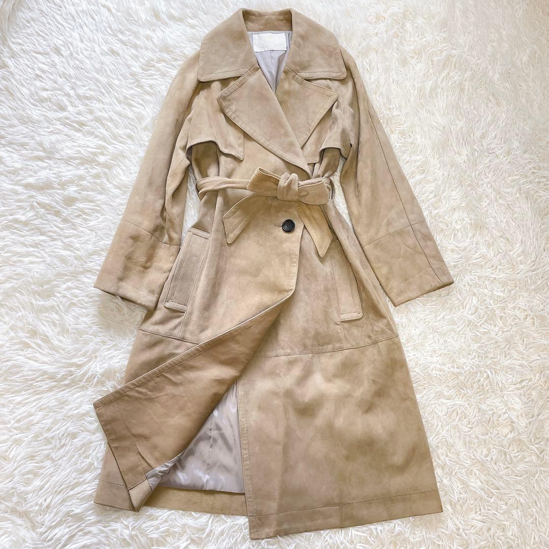 美品✨グレースクラス ラムレザー スウェードロングコート　M ベルト　ベージュ