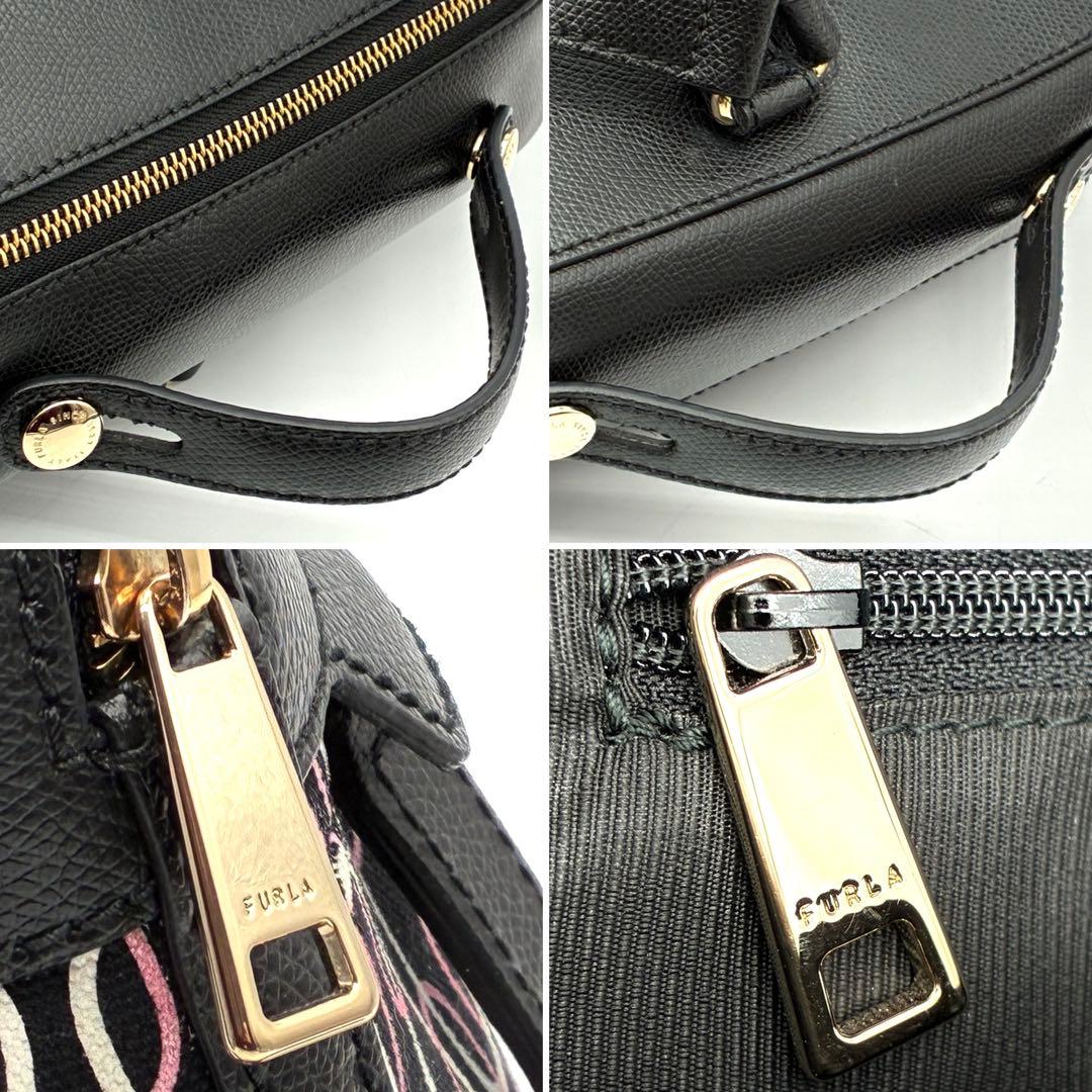 極美品 フルラ パイパー リュック バッグパック ロゴ 総柄 レディース 黒