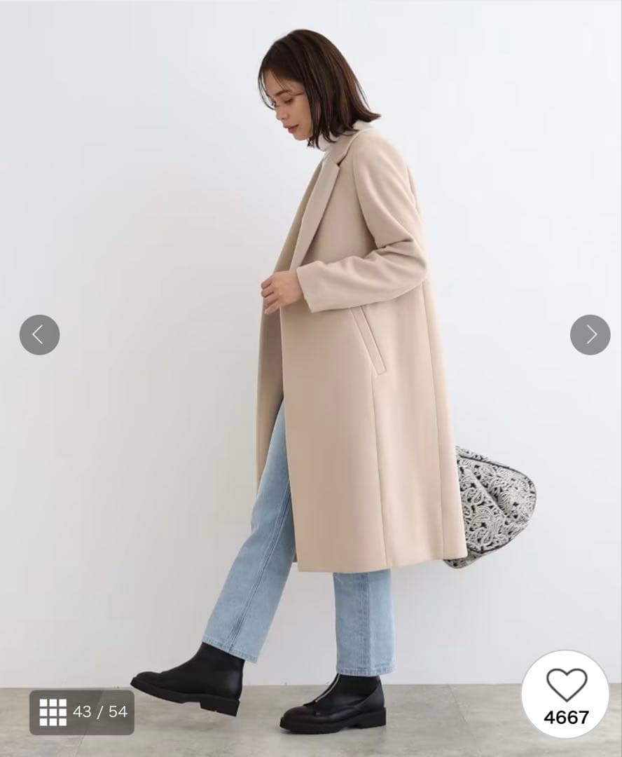 新品　インディヴィ　ウール　チェスターコート　ブルー系　34