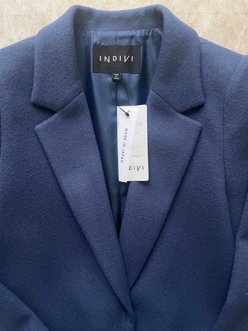 新品　インディヴィ　ウール　チェスターコート　ブルー系　34