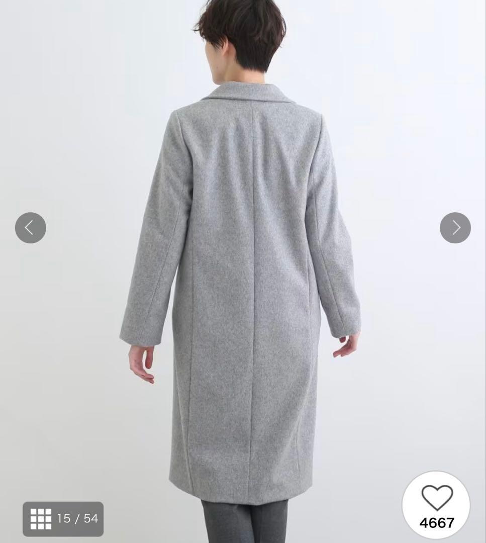 新品　インディヴィ　ウール　チェスターコート　ブルー系　34