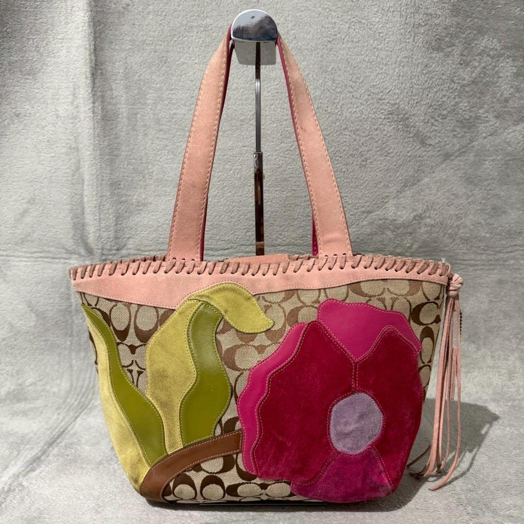 バッグ Coach Signature Flower Stitch Suede Bag