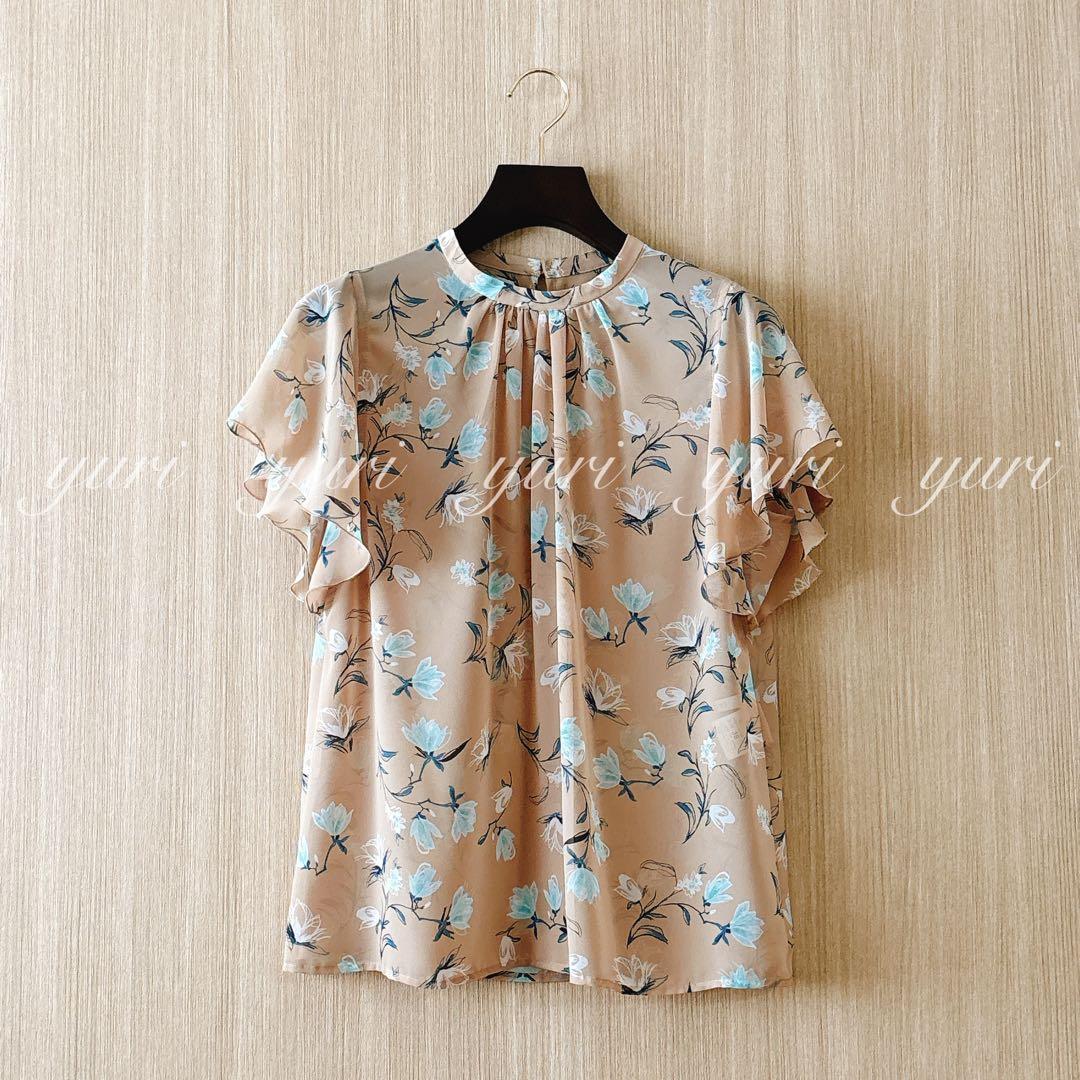 【324】美品　アナイ　フラワードローイングプリントスタンド　ブラウス　B