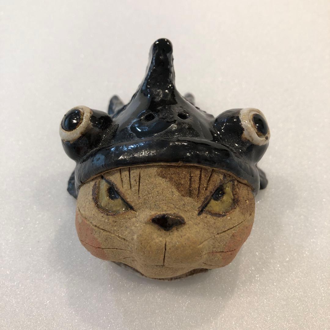 【新品】人気作家 岡村洋子 猫かぶりシリーズ 金魚★黒 置物 焼き物