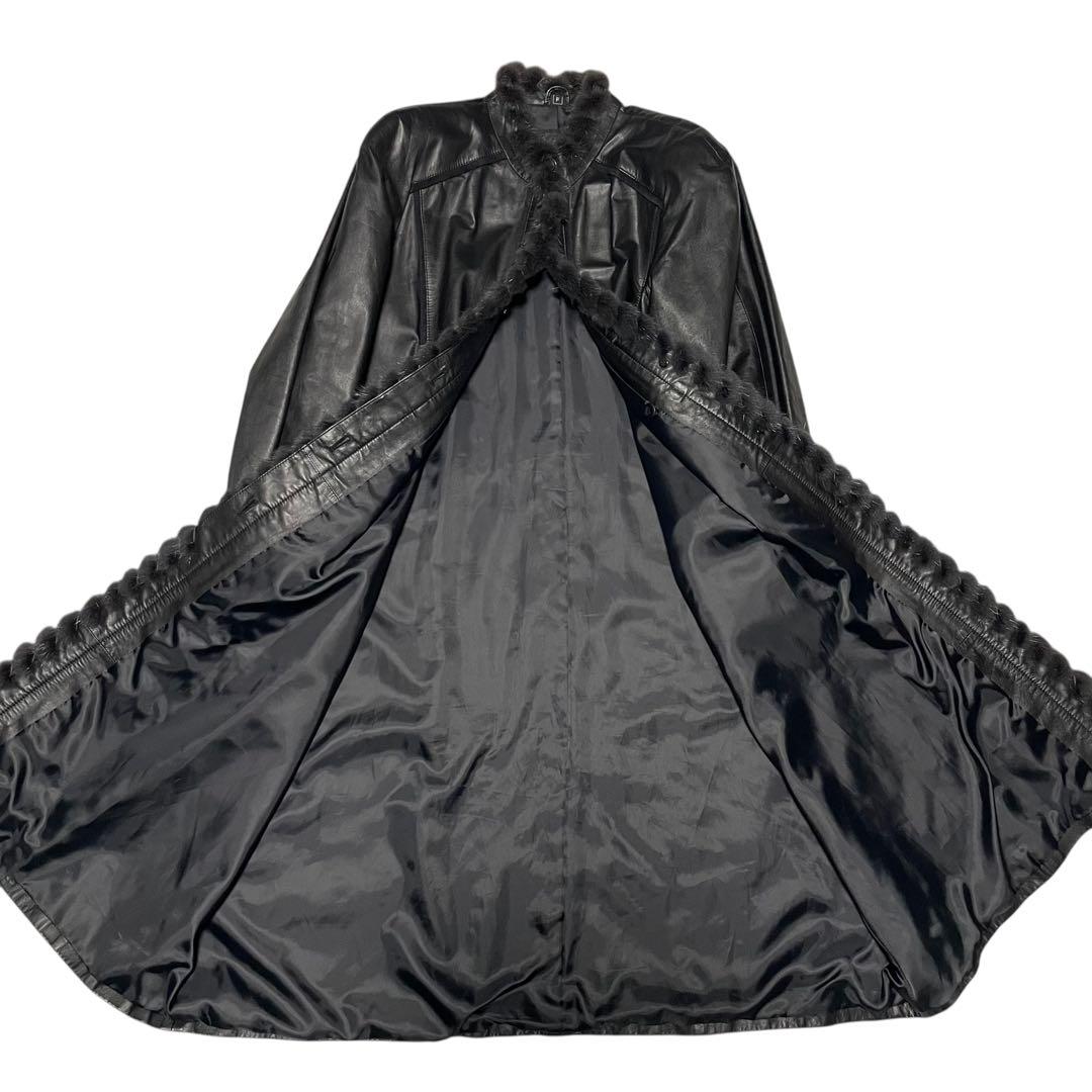 【vintage】牛革 マキシ丈カウレザー比翼ロングコート 日本製 ファー 黒L