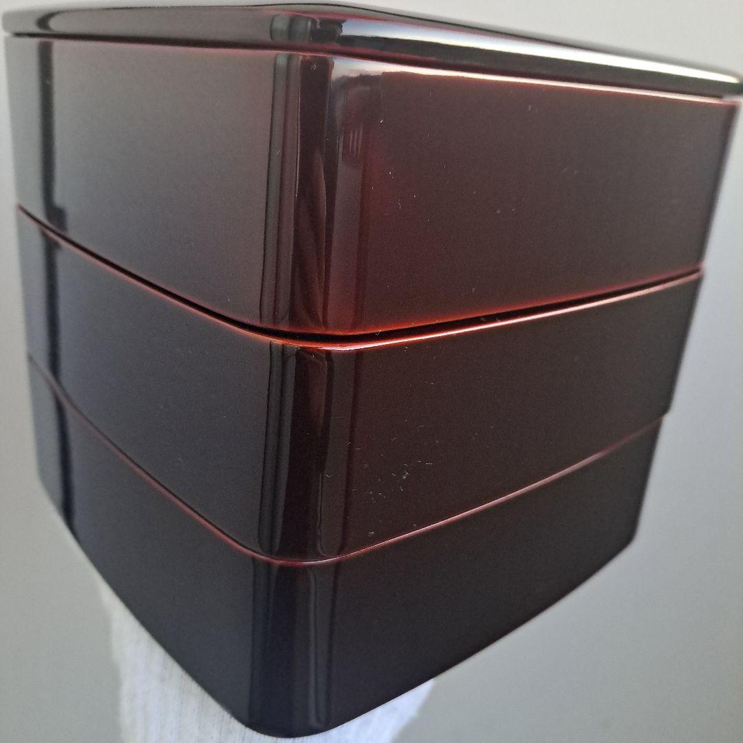 【越前河和田塗　6.5寸三段重箱】天然木製　溜塗/胴張り/隅丸　訳あり品