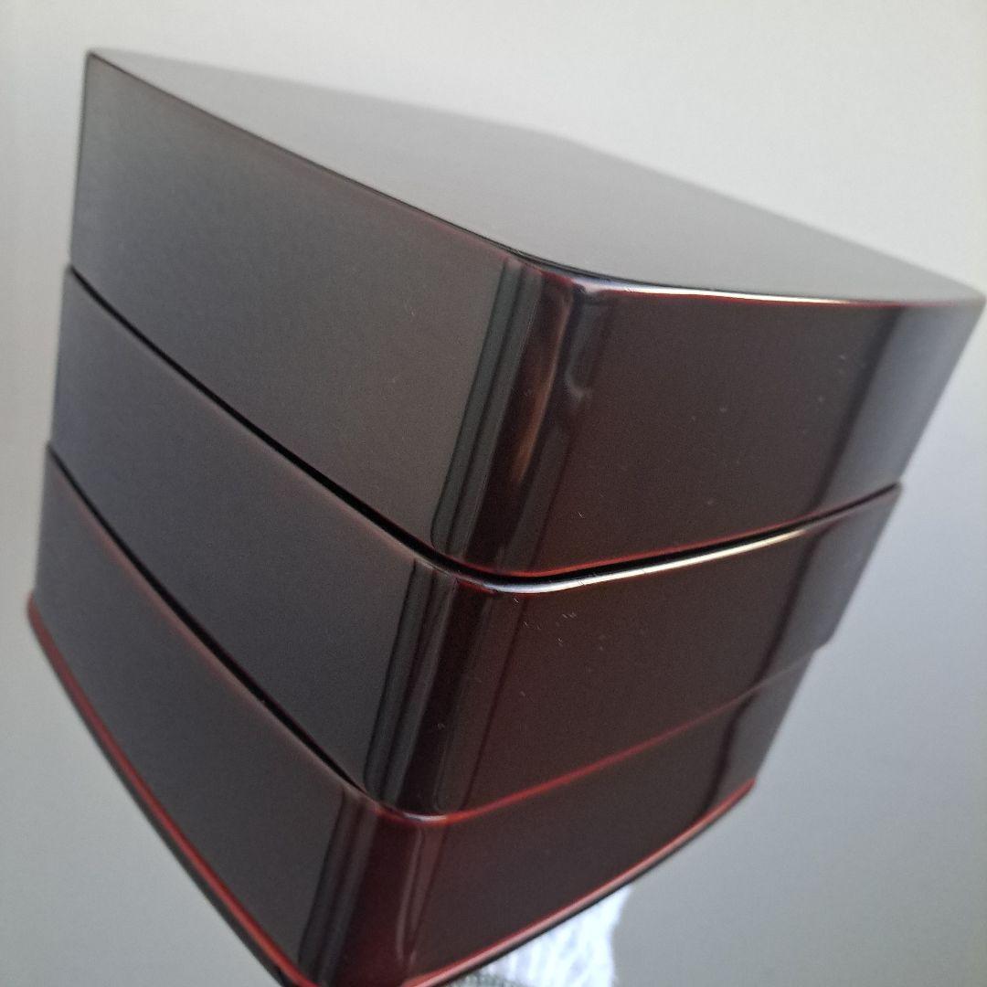 【越前河和田塗　6.5寸三段重箱】天然木製　溜塗/胴張り/隅丸　訳あり品