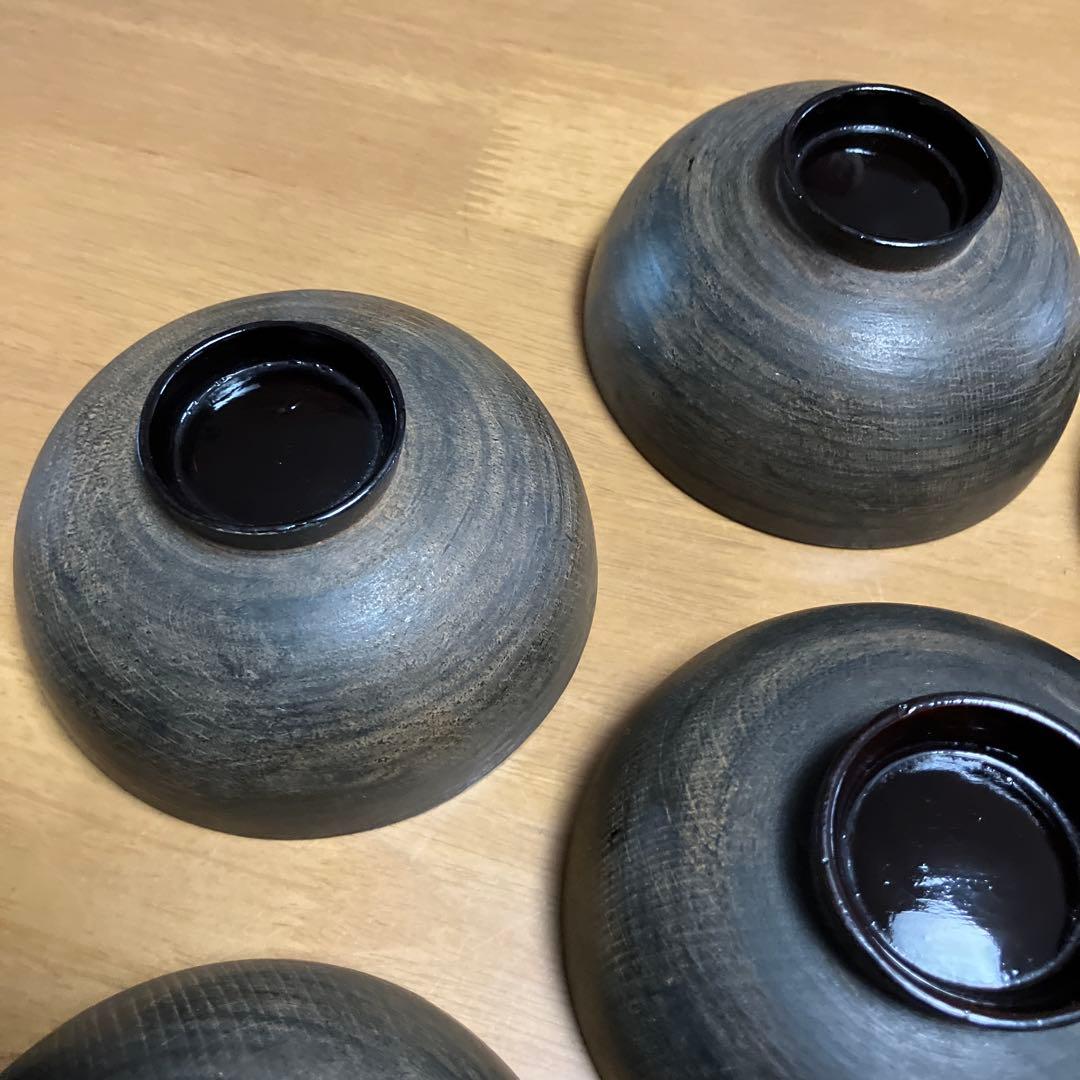 会津鉄錆塗（てつさびぬり）木製汁椀７客（明治〜大正時代）