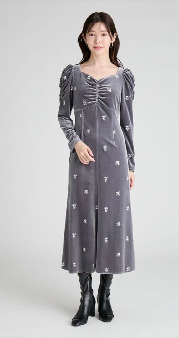 CELFORD 花柄刺繍ベロアワンピース36