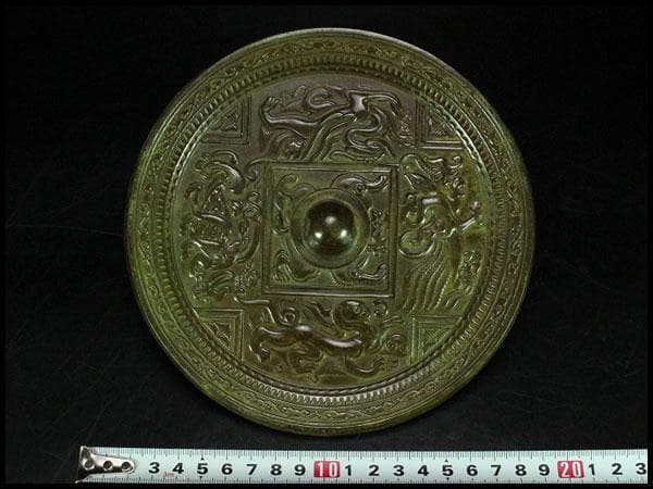中国美術 銅鏡 獣紋 φ17.5cm 古鏡(K-HA467)