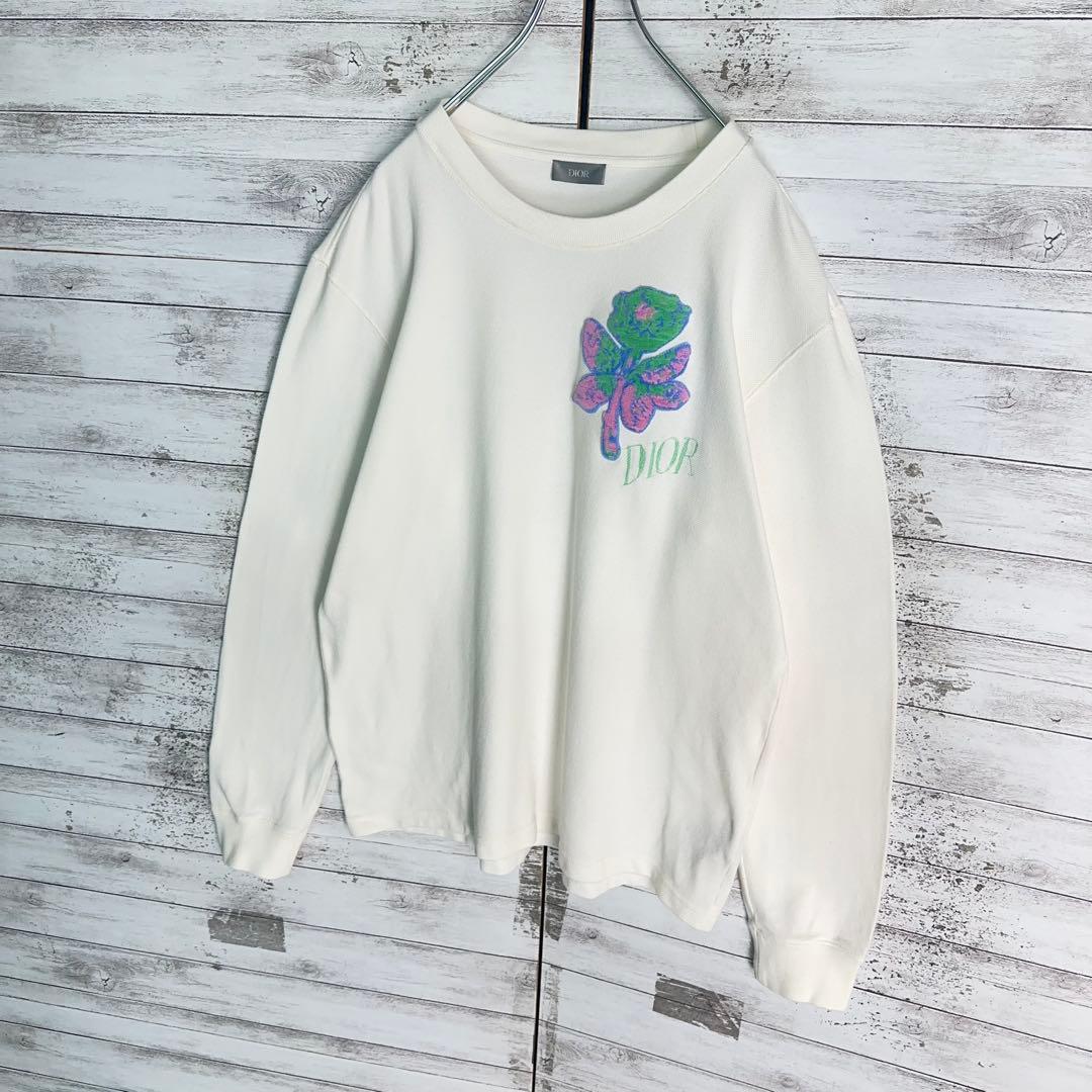 11928【美品・Lサイズ】Dior パイルロゴ　刺繍　ロングtシャツ白　コラボ