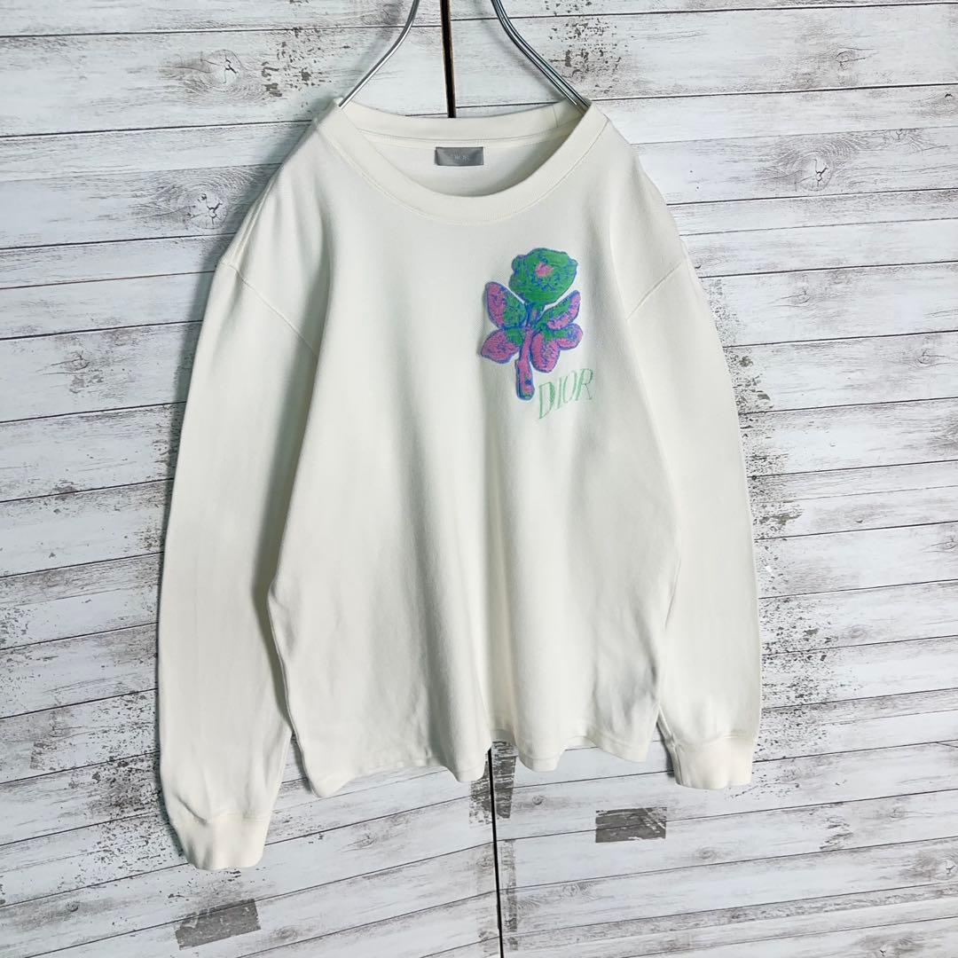 11928【美品・Lサイズ】Dior パイルロゴ　刺繍　ロングtシャツ白　コラボ