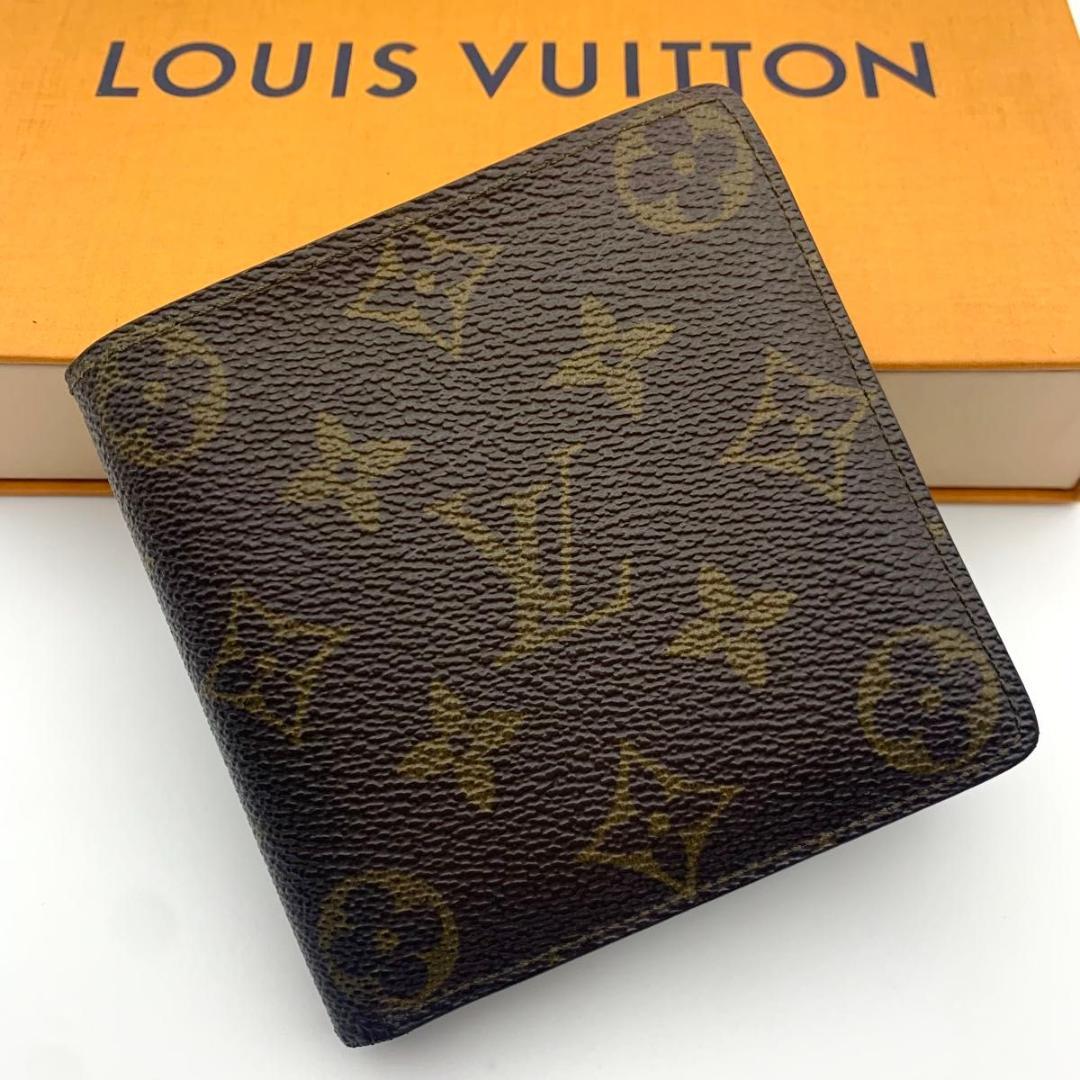 鑑定済み ルイヴィトン ポルトフォイユ マルコ 二つ折り 財布 モノグラム 茶