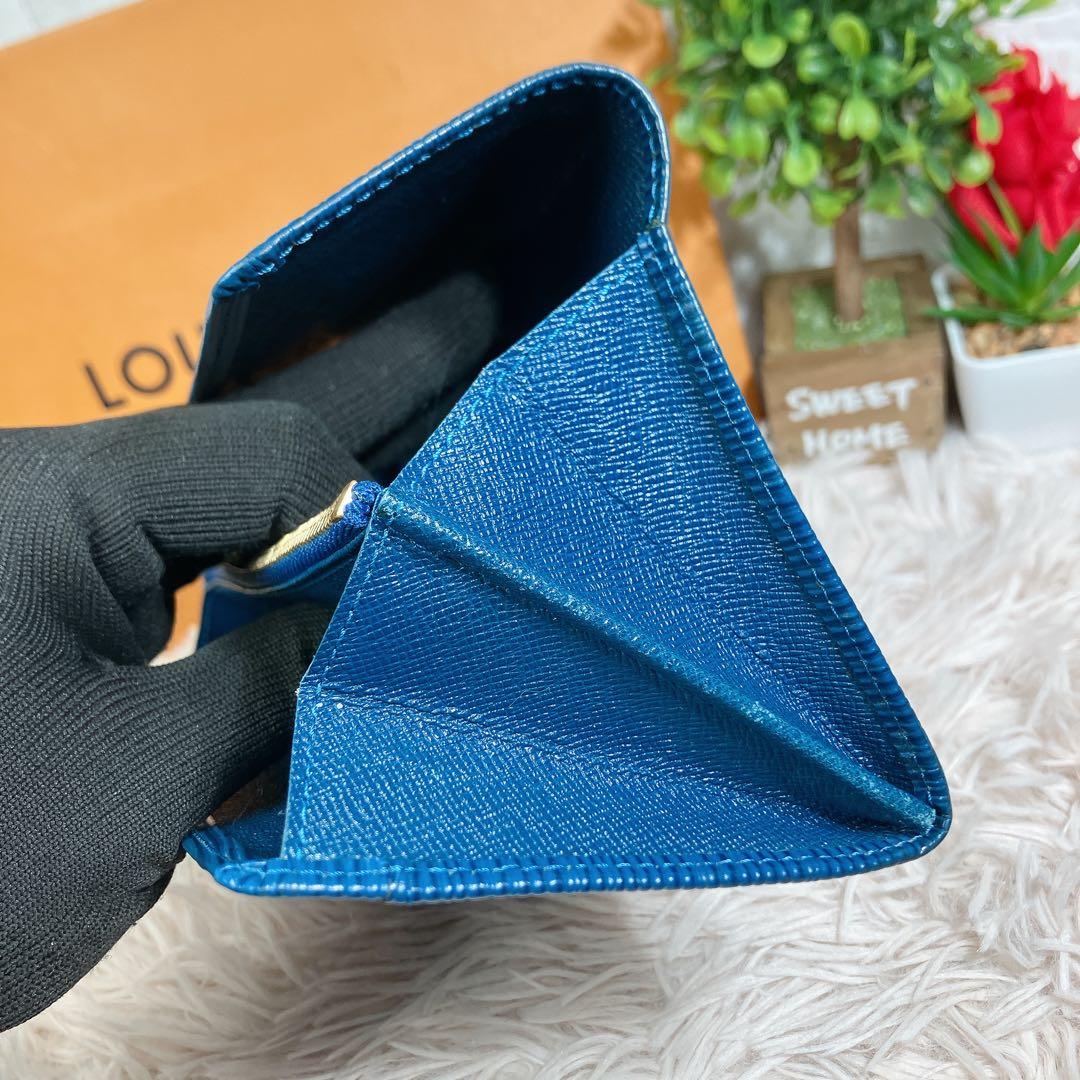 美品 ルイヴィトン エピ ポシェット ポルトモネ クレディ 長財布 青 ブルー