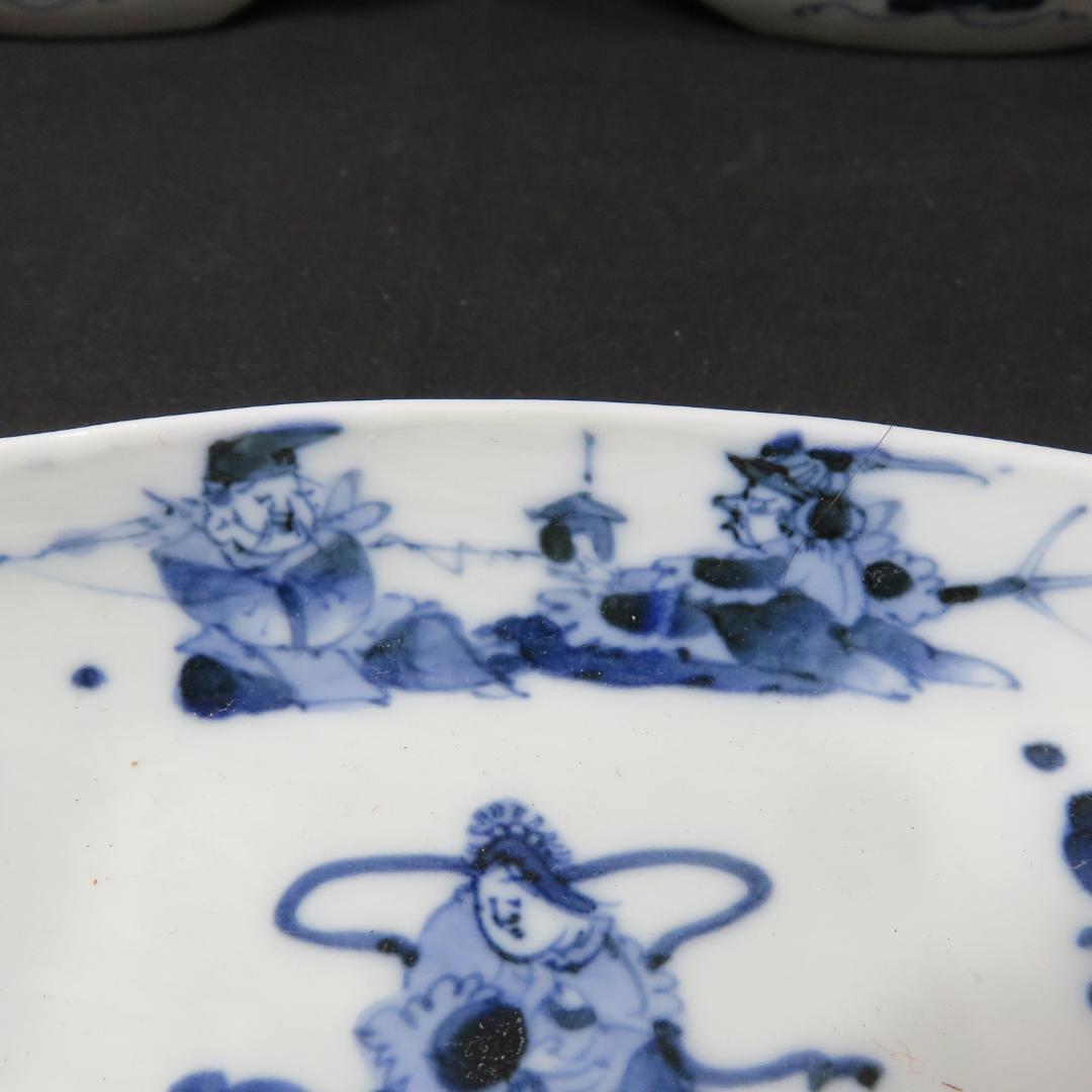 向付 変形皿 小皿 染付 七福神 銘 明治 大正 昭和初期 5客 その1