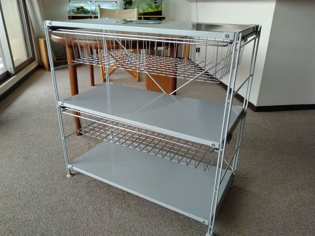 【美品】MUJI無印良品 スチールユニットシェルフ小ワイド86cmバスケット×2